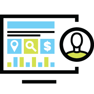 Computer monitor displaying client access portal dashboard with user profile icon
