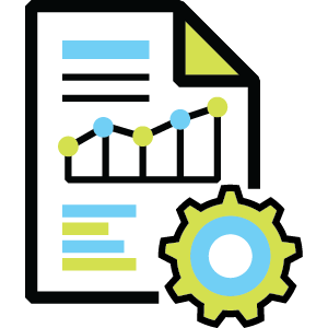 Reporting and dashboard icon with chart graph and settings gear symbol