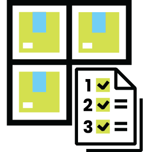 Restocking prioritization icon showing inventory boxes and numbered checklist for warehouse management