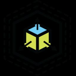 Scalability icon with 3D cube and arrows inside layered hexagonal frames