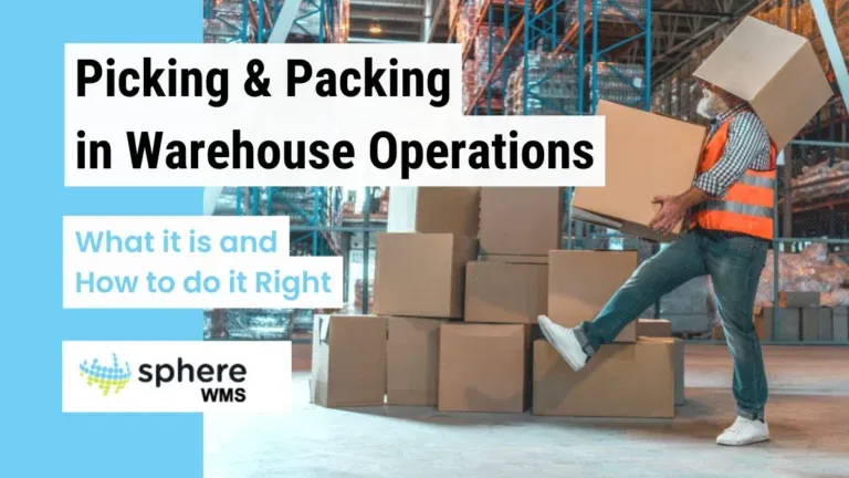 Warehouse worker in safety vest carrying boxes during picking and packing operations