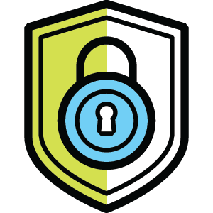 Shield security icon with padlock symbol in green and blue colors