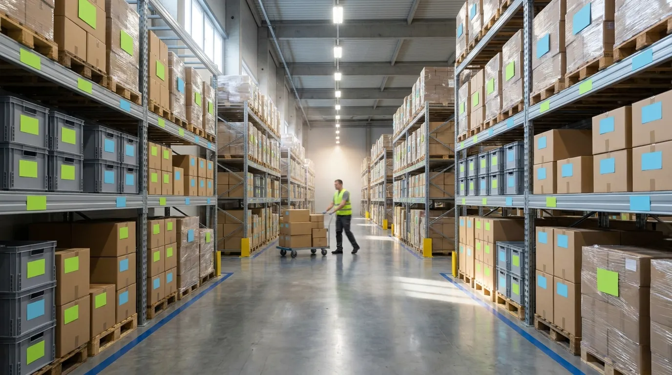 Organized warehouse aisle illustrating self service portal, unified portal